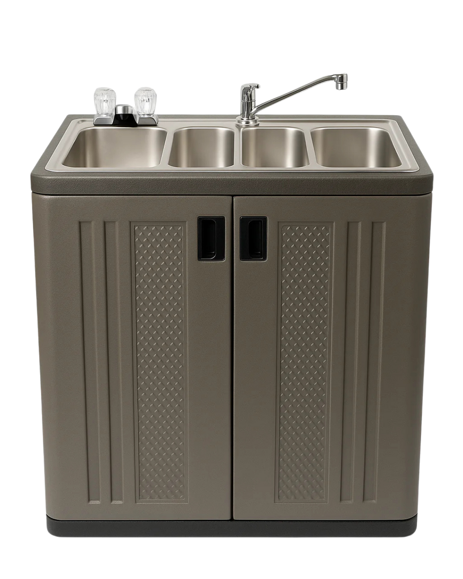 portable kitchen sink for vendors

food cart sink with hot water

mobile dishwashing sink for outdoor events

hand and dishwashing station for concession trailers

portable sink with pump and fresh/waste water tanks

concession equipment portable sink solution