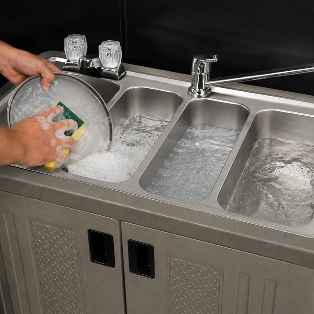 4 Compartment Sink Station (No Plumbing, Hot Water) | Quad Cleanse Pro  (Best Value)