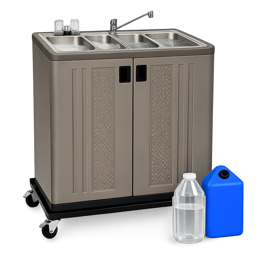 4 Compartment Sink Station (No Plumbing, Hot Water) | Quad Cleanse Pro  (Best Value)