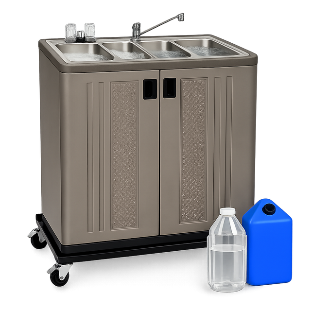 4 Compartment Sink Station (No Plumbing, Hot Water) | Quad Cleanse Pro  (Best Value)